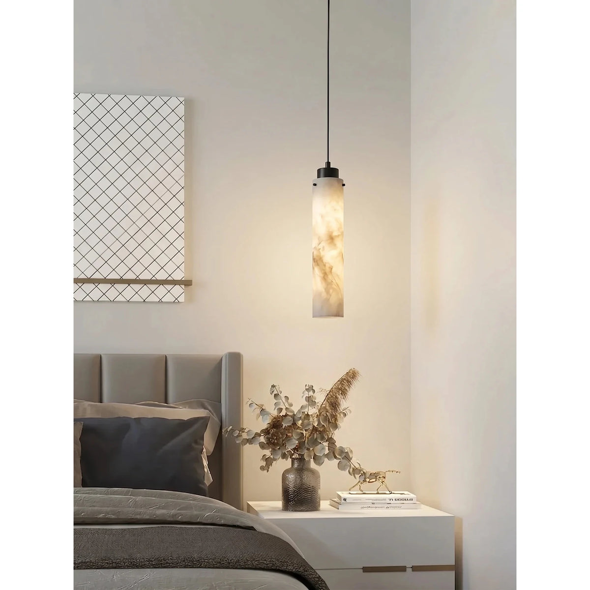Slim Column Pendant Light in alabaster for Kitchen Island by AUVIELIGHT