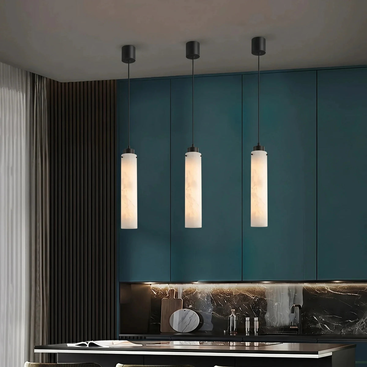Slim Column Pendant Light in alabaster for Kitchen Island by AUVIELIGHT