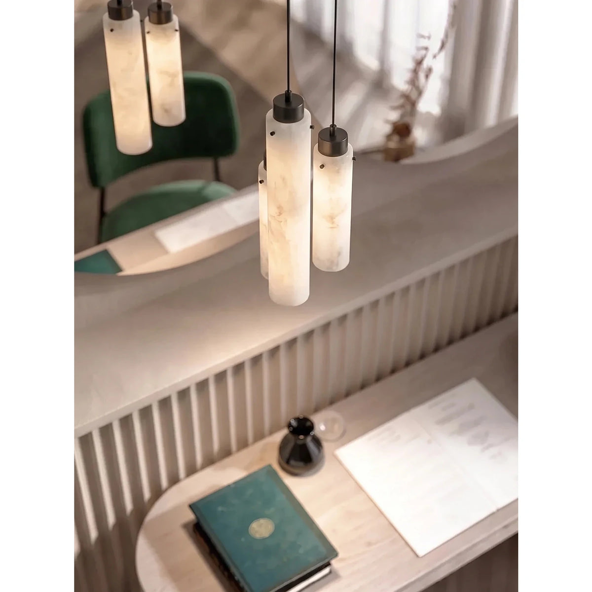 Slim Column Pendant Light in alabaster for Kitchen Island by AUVIELIGHT