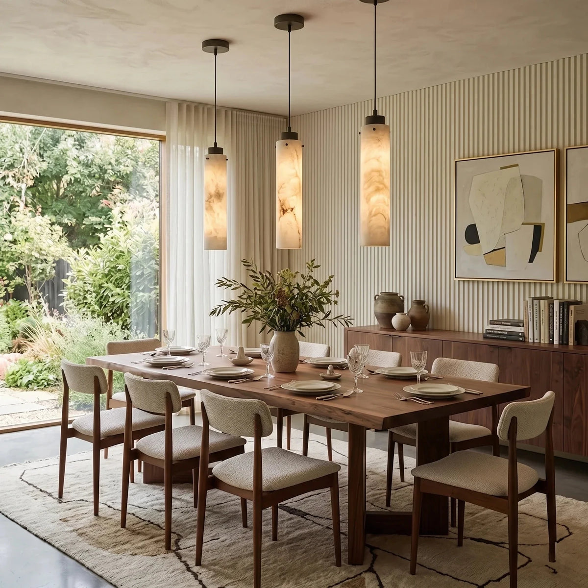 Slim Column Pendant Light in alabaster for Kitchen Island by AUVIELIGHT