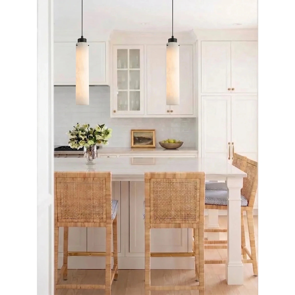 Slim Column Pendant Light in alabaster for Kitchen Island by AUVIELIGHT