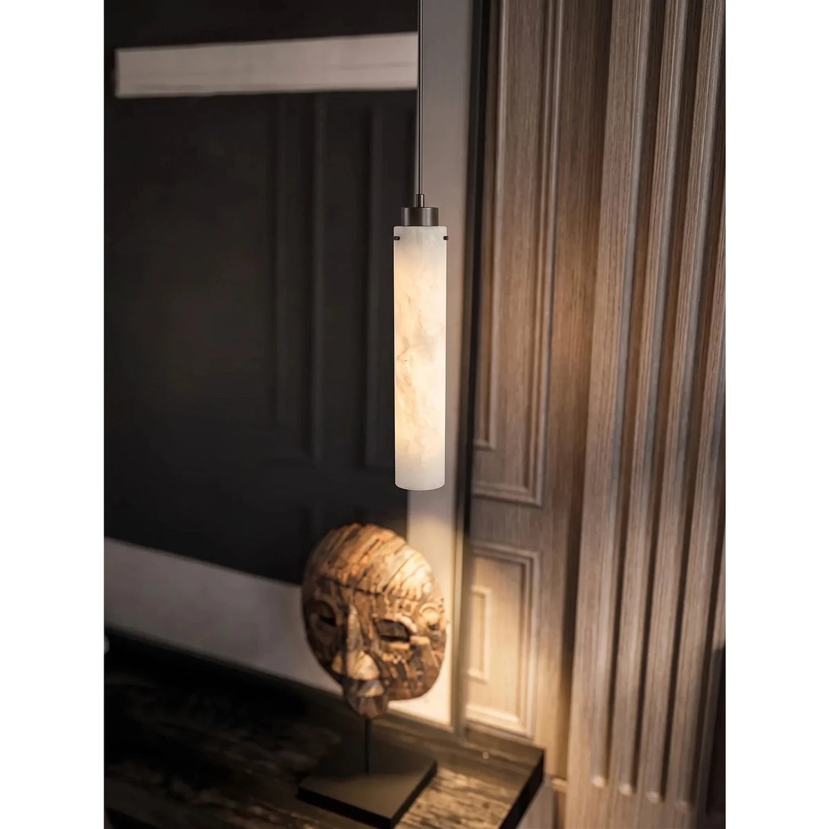 Slim Column Pendant Light in alabaster for Kitchen Island by AUVIELIGHT