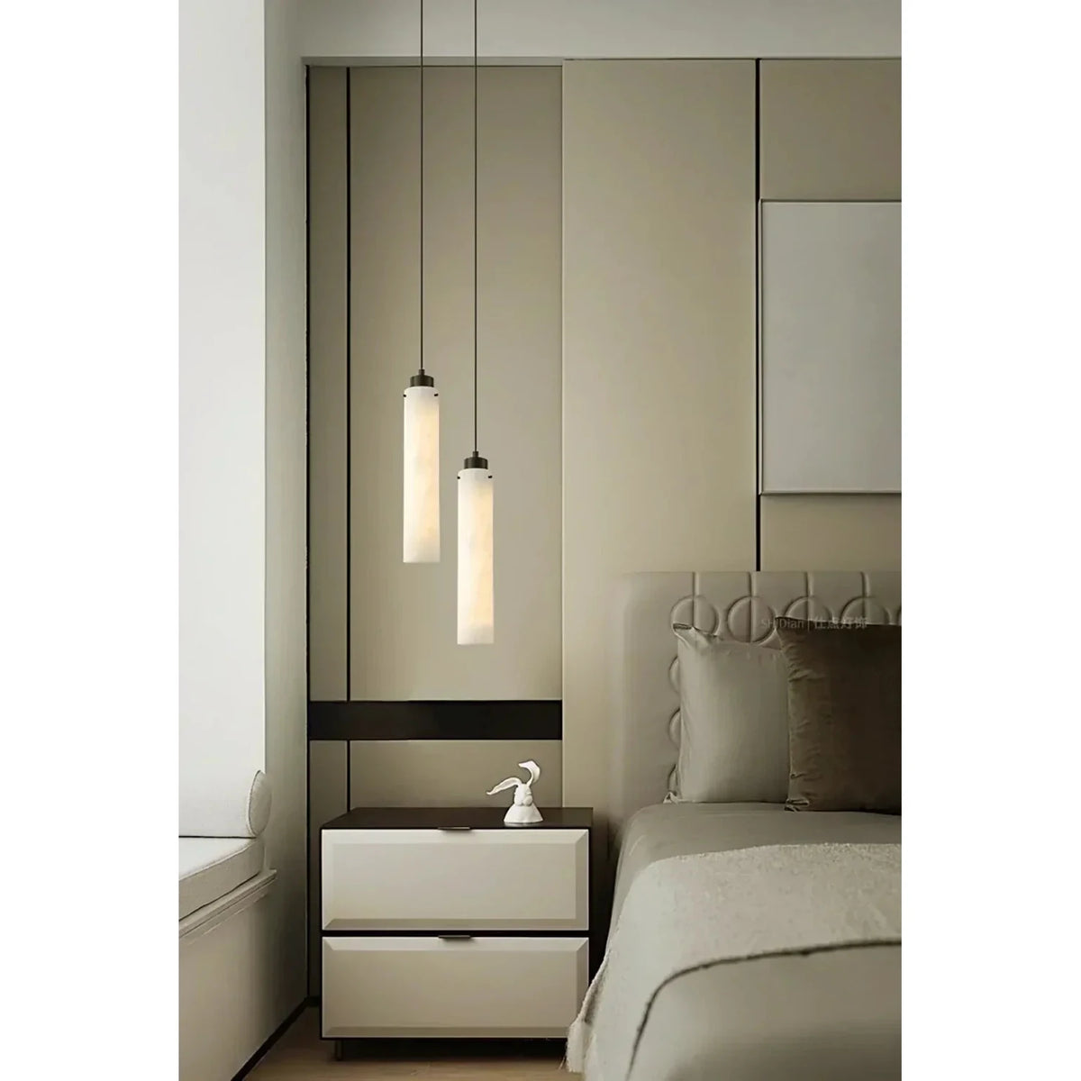 Slim Column Pendant Light in alabaster for Kitchen Island by AUVIELIGHT