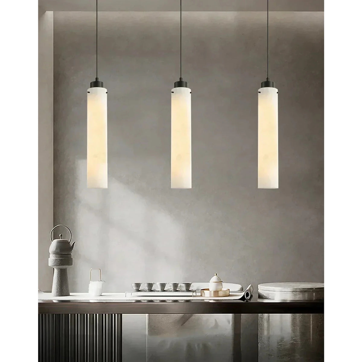 Slim Column Pendant Light in alabaster for Kitchen Island by AUVIELIGHT