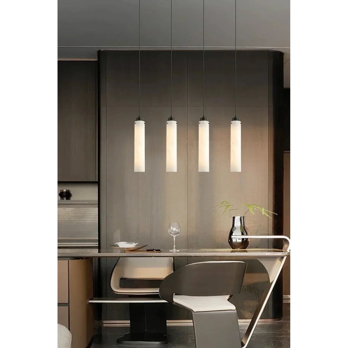 Slim Column Pendant Light in alabaster for Kitchen Island by AUVIELIGHT