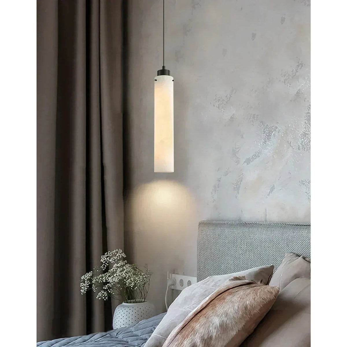 Slim Column Pendant Light in alabaster for Kitchen Island by AUVIELIGHT