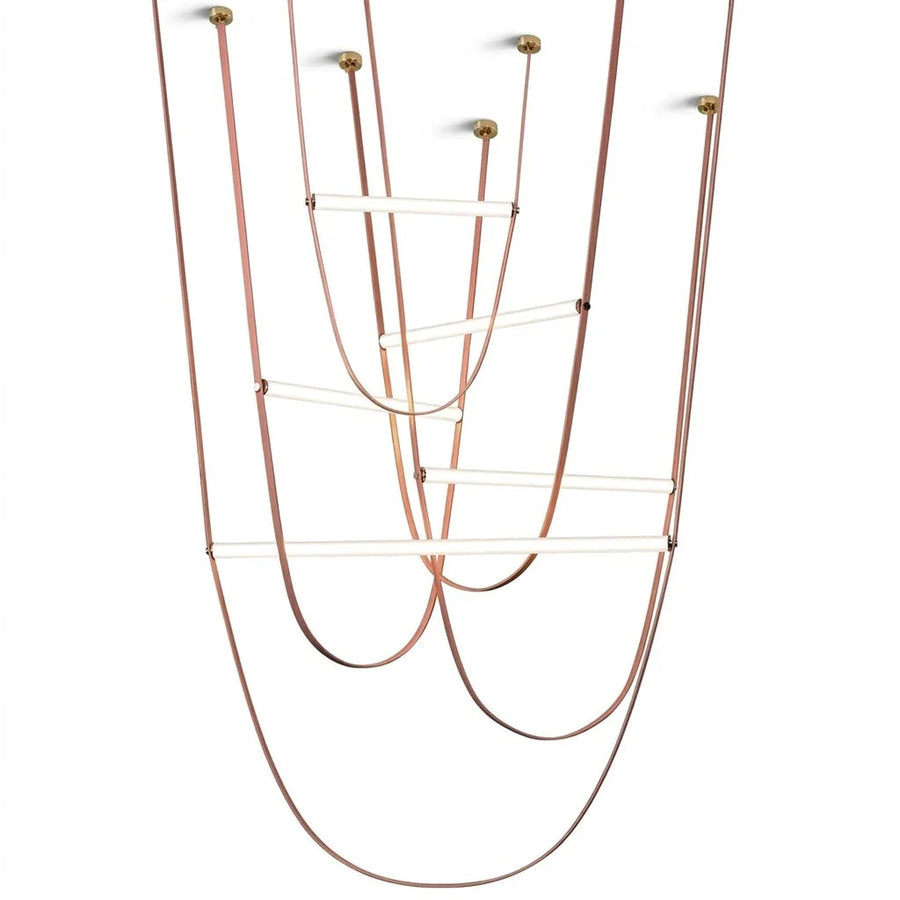 Sling Linear Pendant Light for Kitchen Island by AUVIELIGHT, 5 strip ∅ 51.2″ x 63″ x 74.9" x 86.7" x 98.5" / brown / Warm Light and 2 other sizes