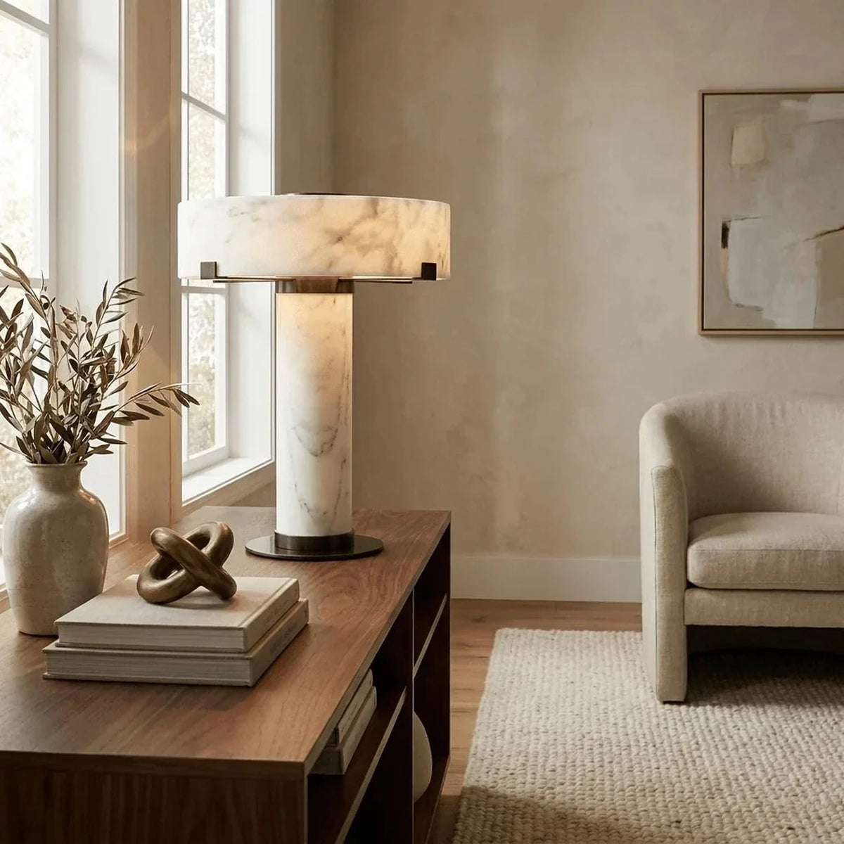 Solid Bedside Lamp in alabaster for Bedroom light fixture by AUVIELIGHT