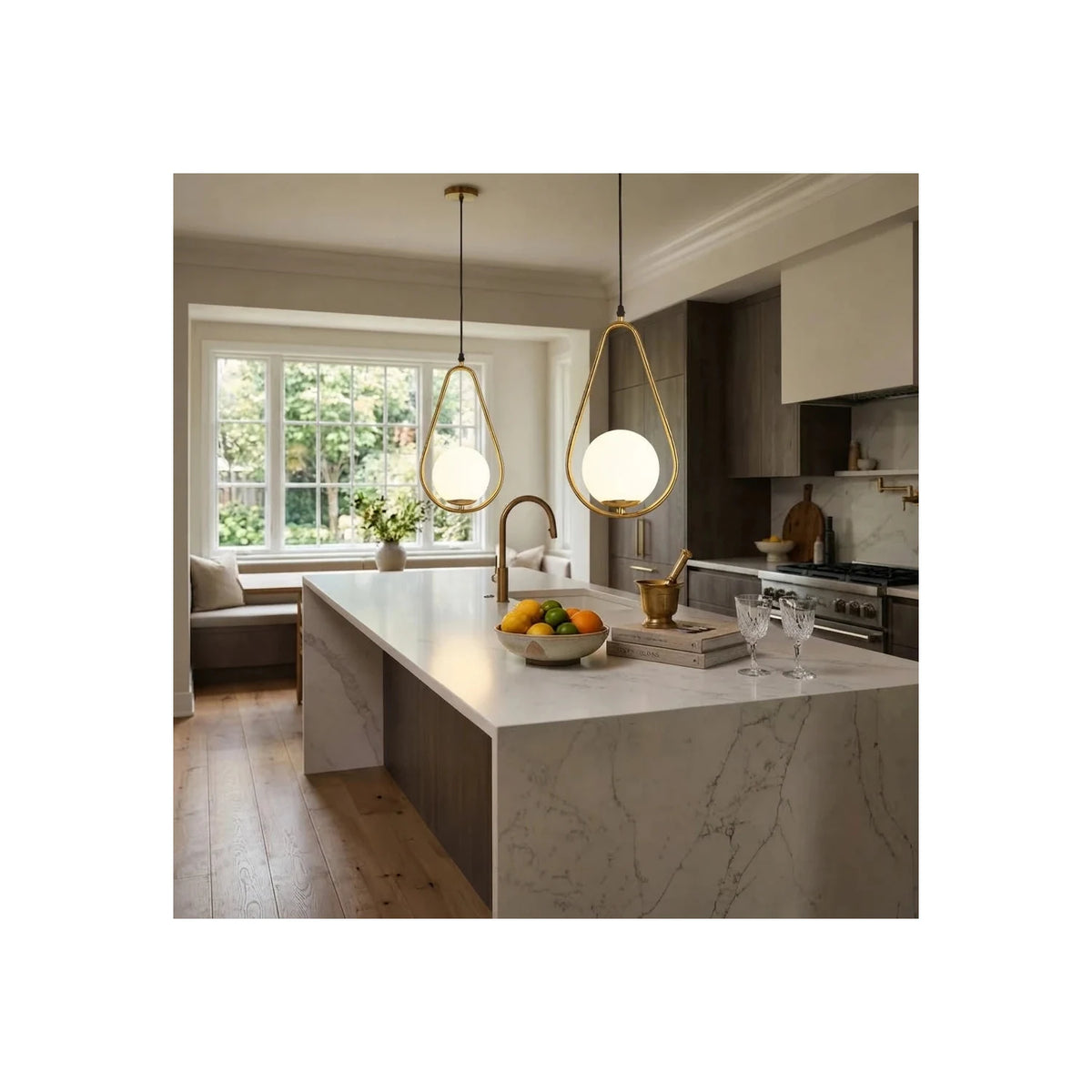 SolPear Brushed Gold Glass Drop Light by AUVIELIGHT