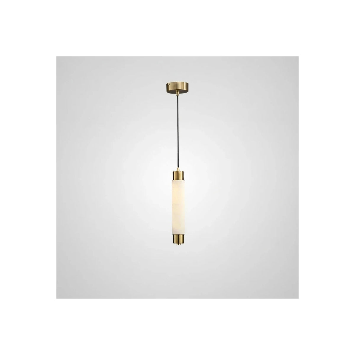 Solum Veined Alabaster Tube Light by AUVIELIGHT, ∅ 2.4″ x H 13.8″ / Brass & White