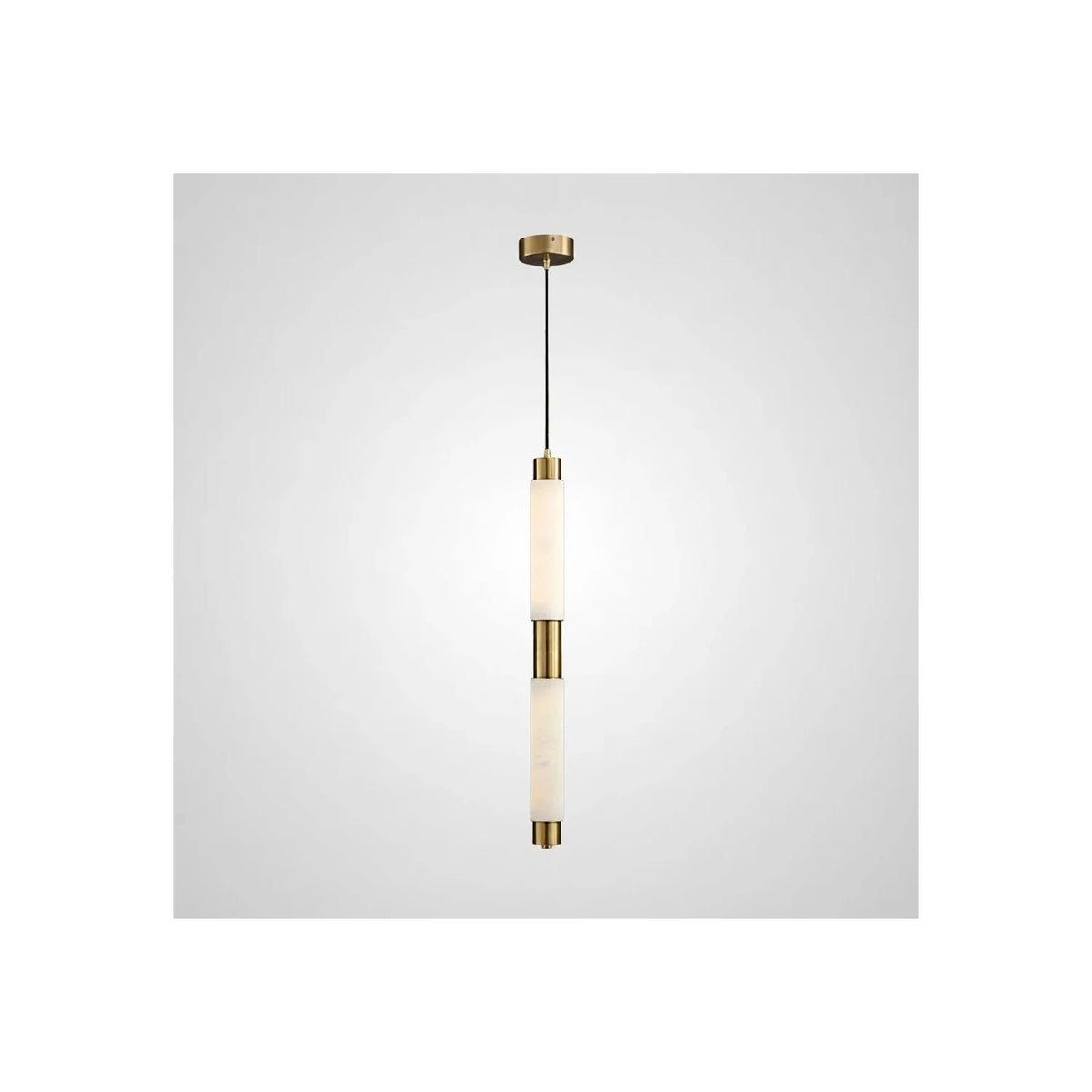 Solum Veined Alabaster Tube Light by AUVIELIGHT, ∅ 2.4″ x H 27.6″ / Brass & White