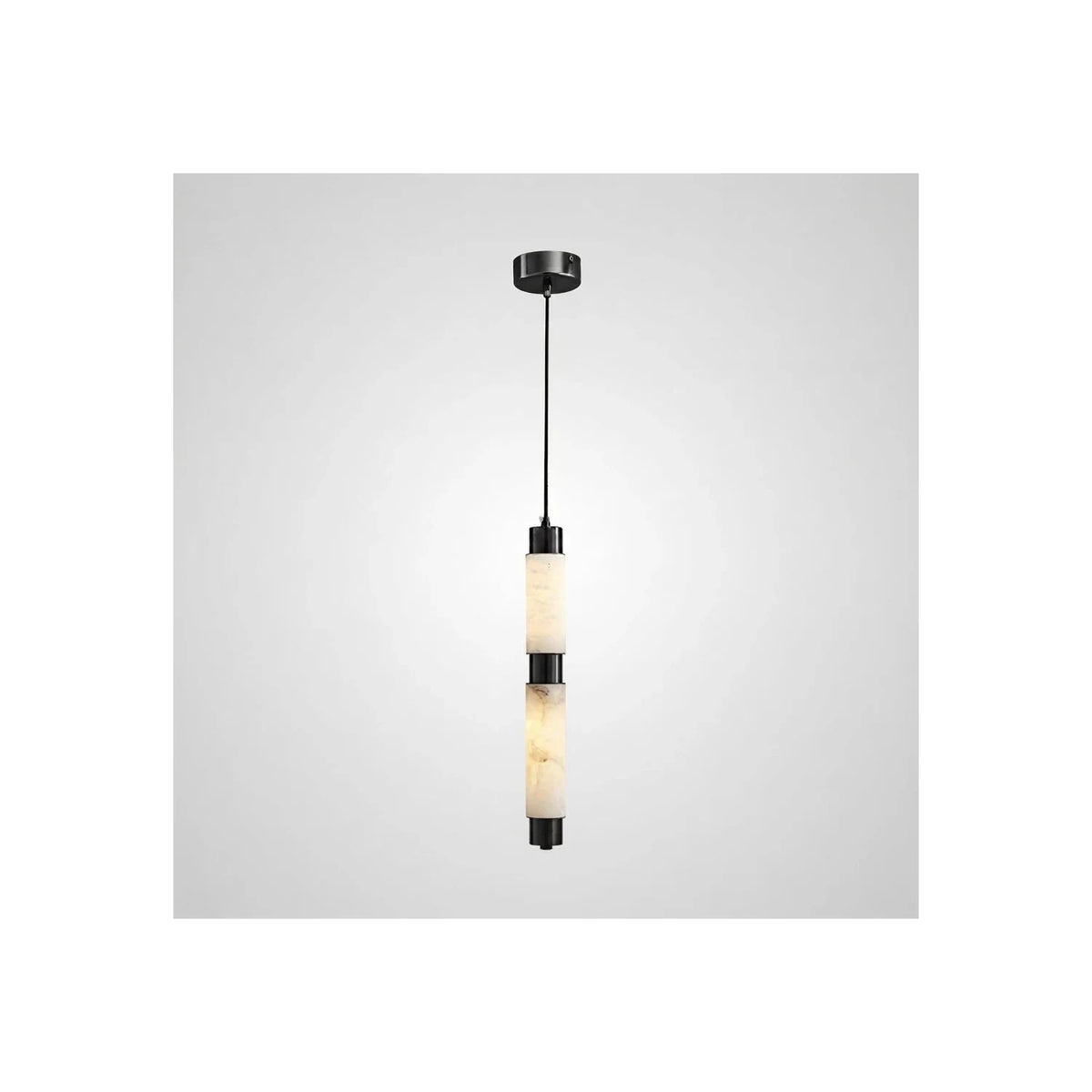 Solum Veined Alabaster Tube Light by AUVIELIGHT, ∅ 2.4″ x H 27.6″ / Black & White