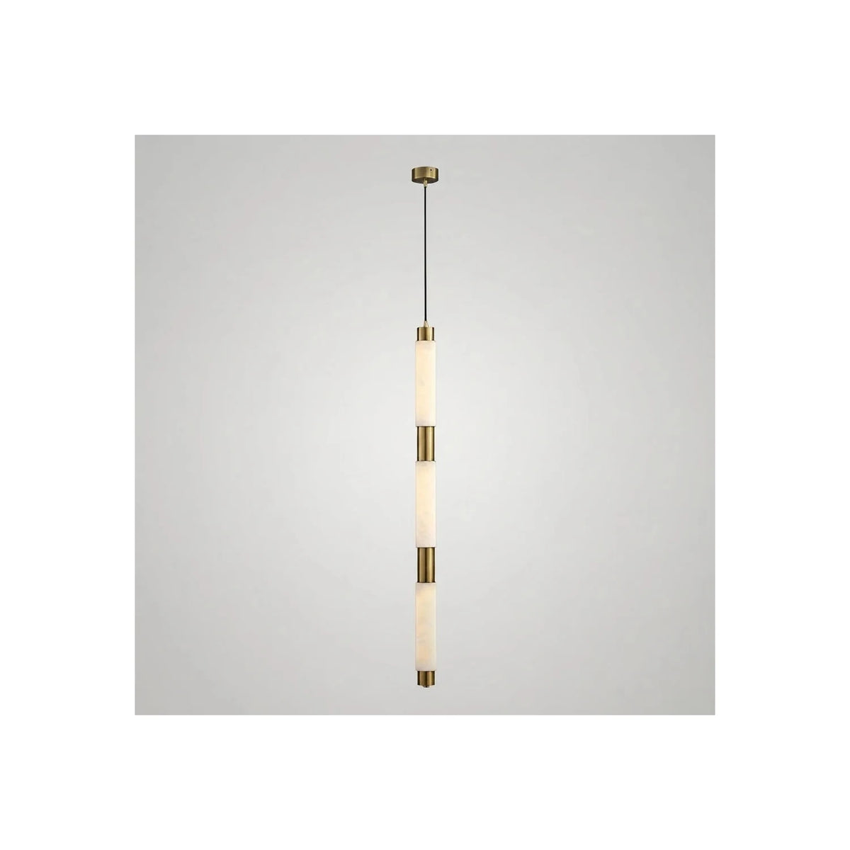 Solum Veined Alabaster Tube Light by AUVIELIGHT, ∅ 2.4″ x H 41.4″ / Brass & White