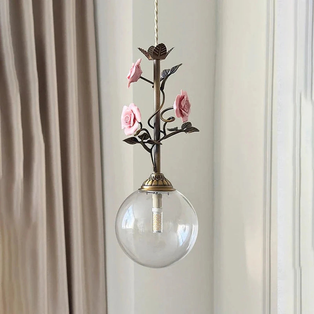 Sphere Pendant Light in rattan for Kitchen Island by AUVIELIGHT, D 15cm x H 38cm / ∅ 5.9" x H 15" / Antique brass & Clear
