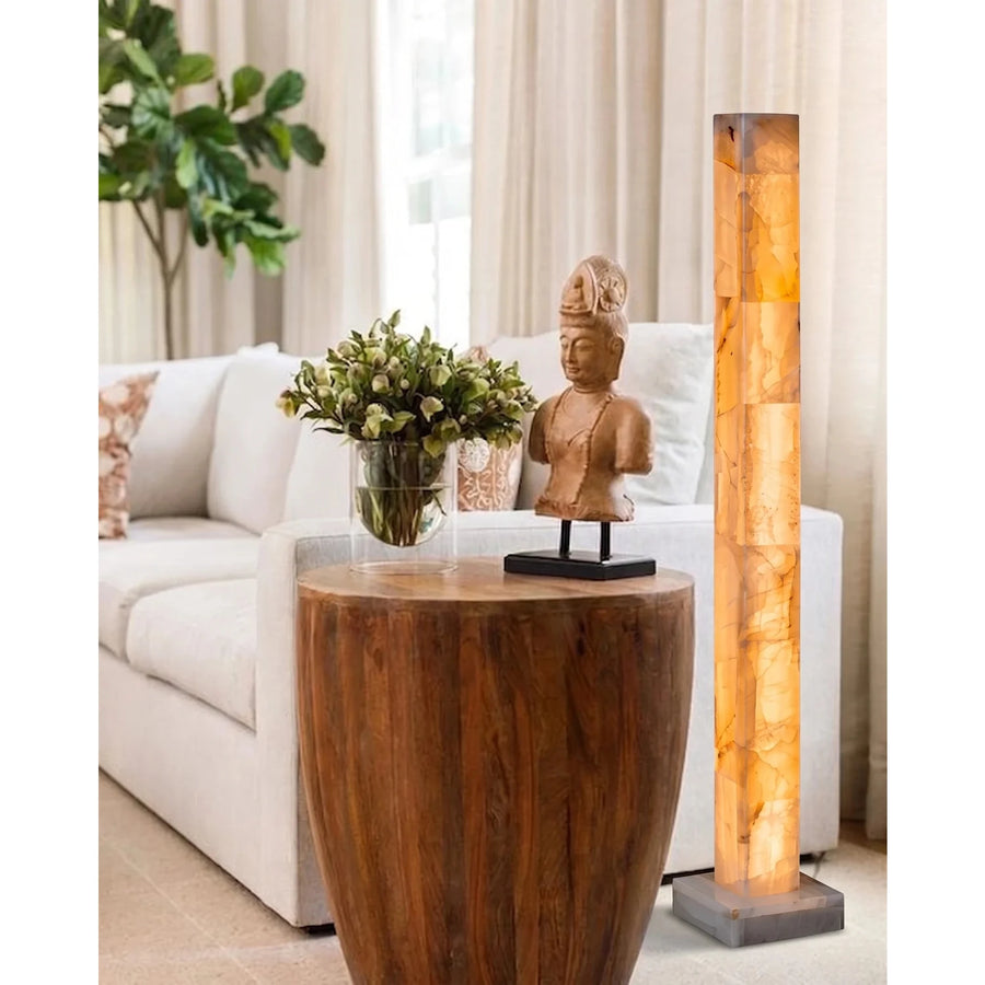 Square Column Floor Lamp in alabaster for Living Room light fixture by AUVIELIGHT