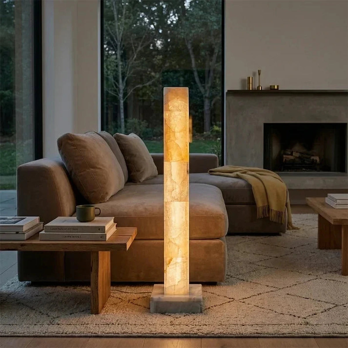 Square Column Floor Lamp in alabaster for Living Room light fixture by AUVIELIGHT