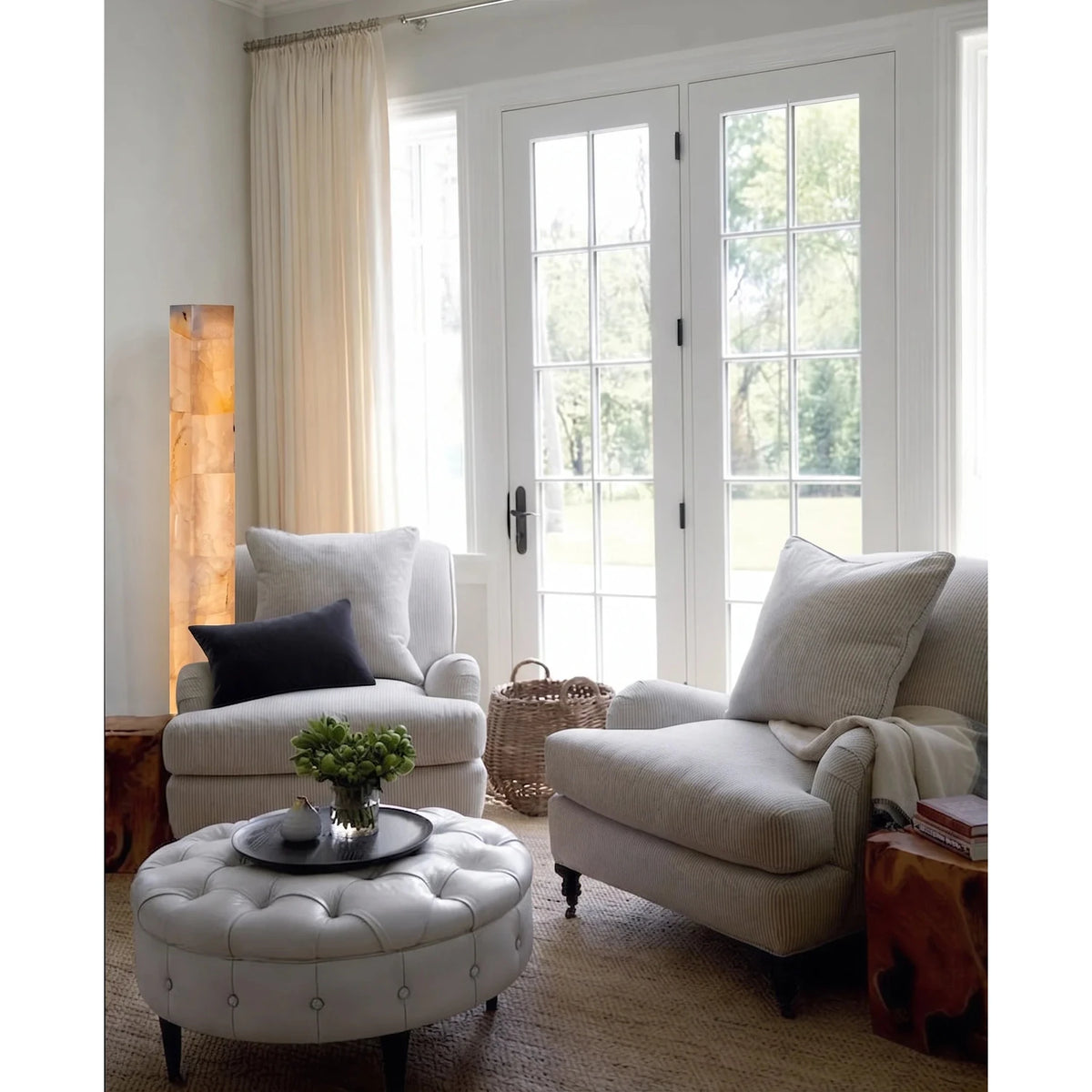Square Column Floor Lamp in alabaster for Living Room light fixture by AUVIELIGHT