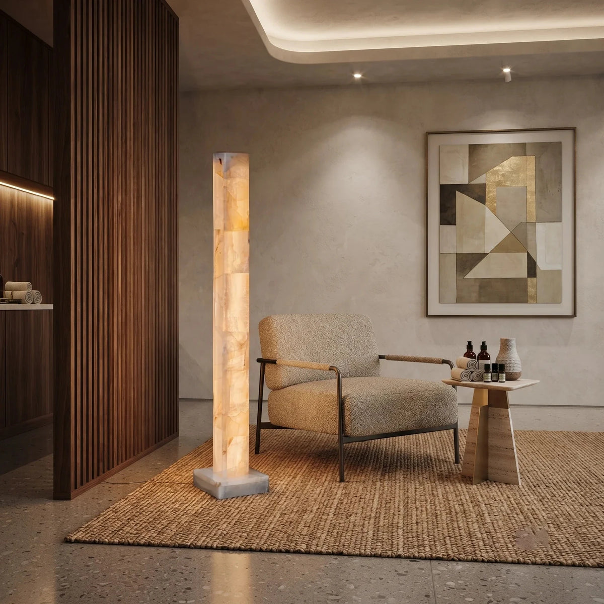 Square Column Floor Lamp in alabaster for Living Room light fixture by AUVIELIGHT