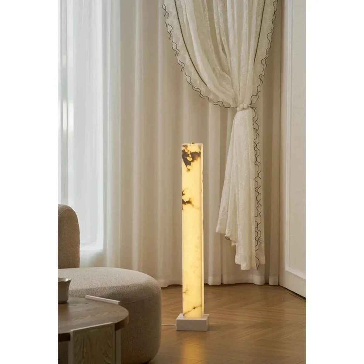 Square Column Floor Lamp in alabaster for Living Room light fixture by AUVIELIGHT