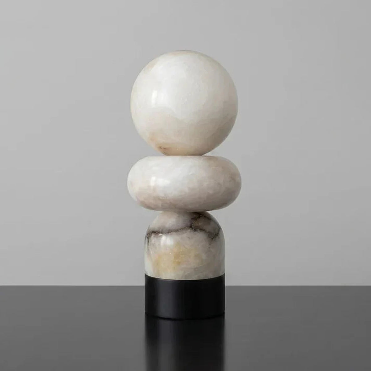 Stacked Table Lamp in alabaster for Living Room by AUVIELIGHT, D 15cm × H 35 cm / ∅ 5.9″ × H 13.8″ / Black & White (Warm Light) / AU plug and 7