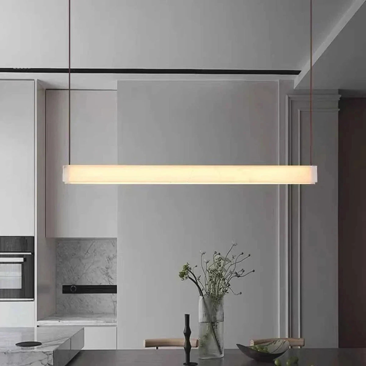 Strap Linear Pendant Light in alabaster for Kitchen Island by AUVIELIGHT