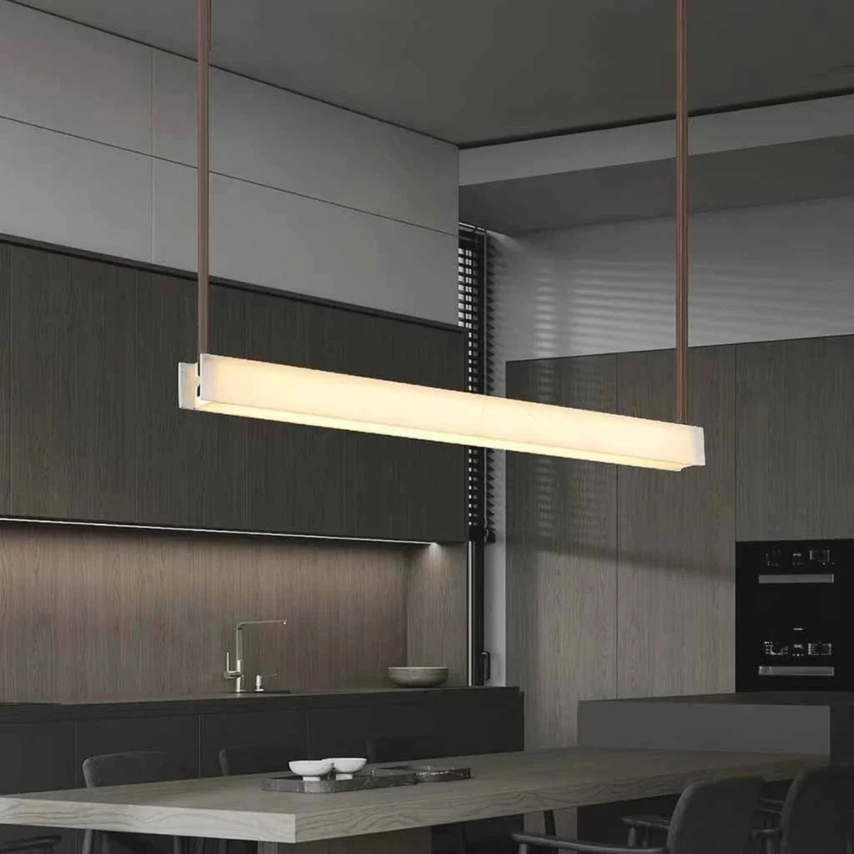 Strap Linear Pendant Light in alabaster for Kitchen Island by AUVIELIGHT