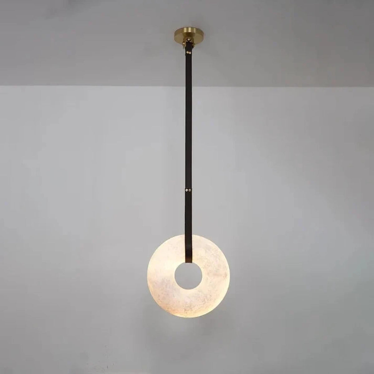 Strap Ring Pendant Light in alabaster for Kitchen Island by AUVIELIGHT, D 30cm x H 30cm / ∅ 11.8″ x H 11.8" / Dark Brown & White / warm light