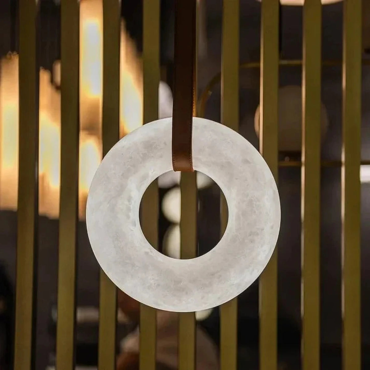 Strap Ring Pendant Light in alabaster for Kitchen Island by AUVIELIGHT