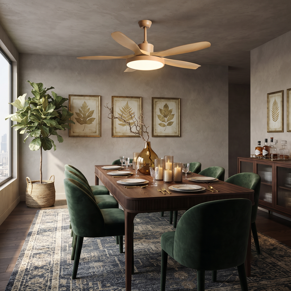 Streamline Ceiling Fan Light in oak for Living Room by AUVIELIGHT