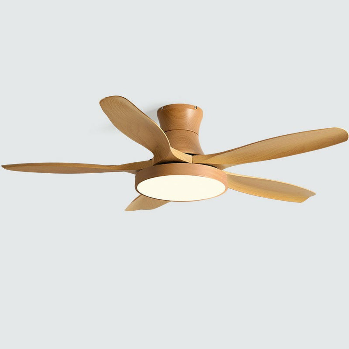 Streamline Ceiling Fan Light in oak for Living Room by AUVIELIGHT, Model B: D 132cm x H 25cm / ∅ 52″ x H 9.8″ / Plastic fan blades (warm light)