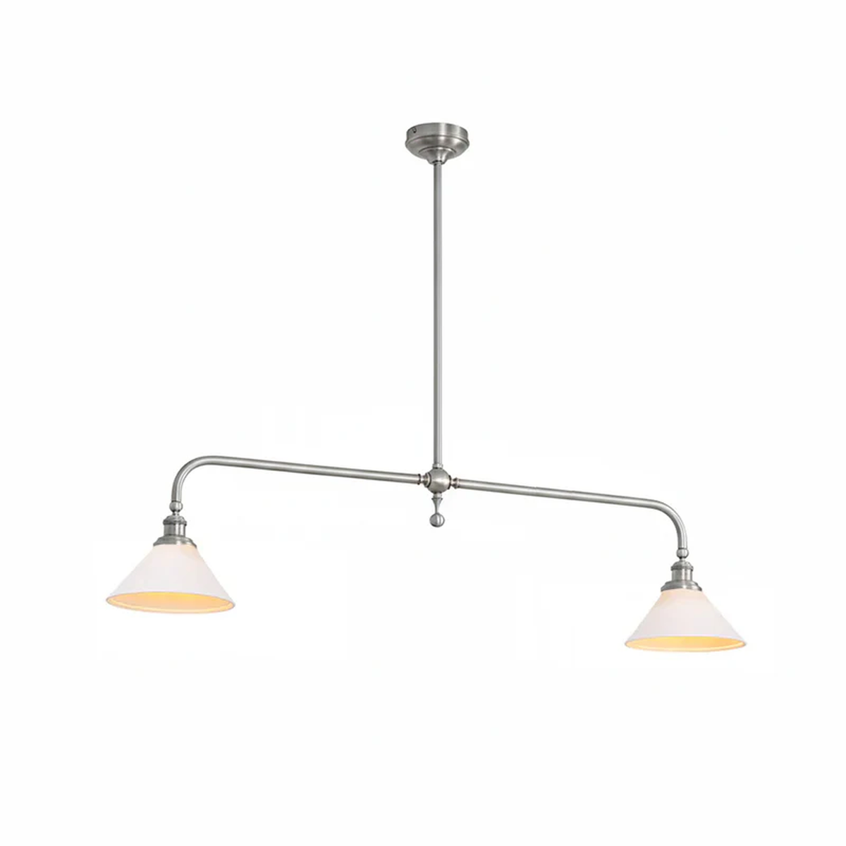 Symmetric Taper Bar Pendant Light for Kitchen Island by AUVIELIGHT, 2 heads L 140cm x W 23cm x H 30cm / L 55.1″ x W 9.1″ x H 11.8″ / Nickel