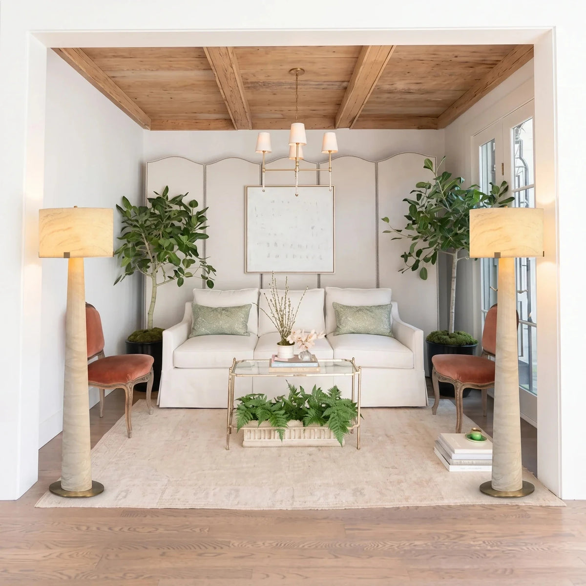 Tapered Drum Floor Lamp in alabaster for Living Room light fixture by AUVIELIGHT