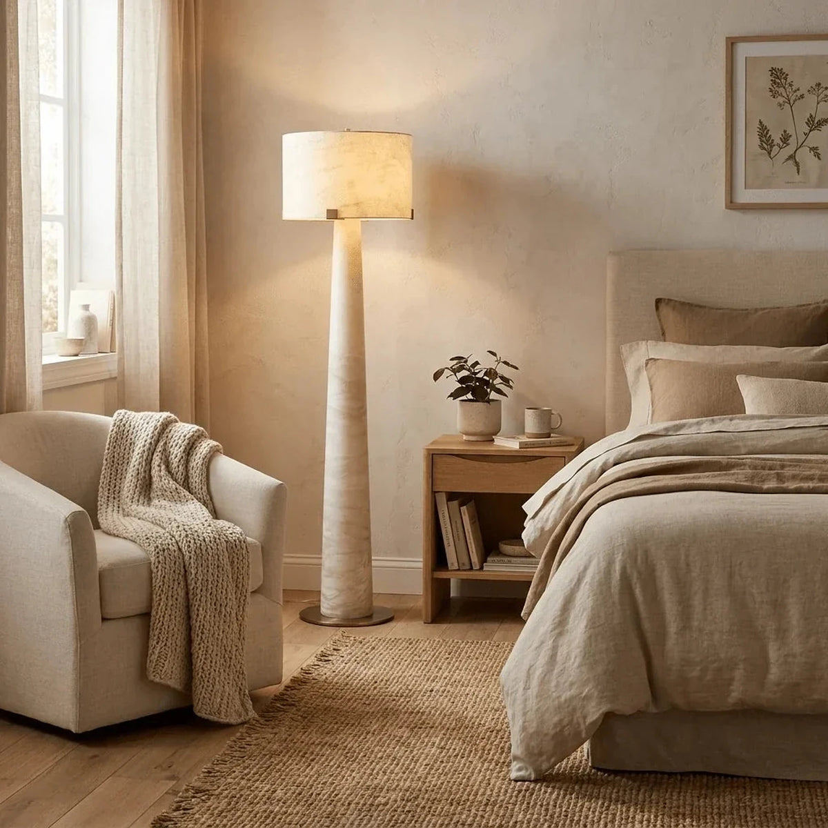 Tapered Drum Floor Lamp in alabaster for Living Room light fixture by AUVIELIGHT