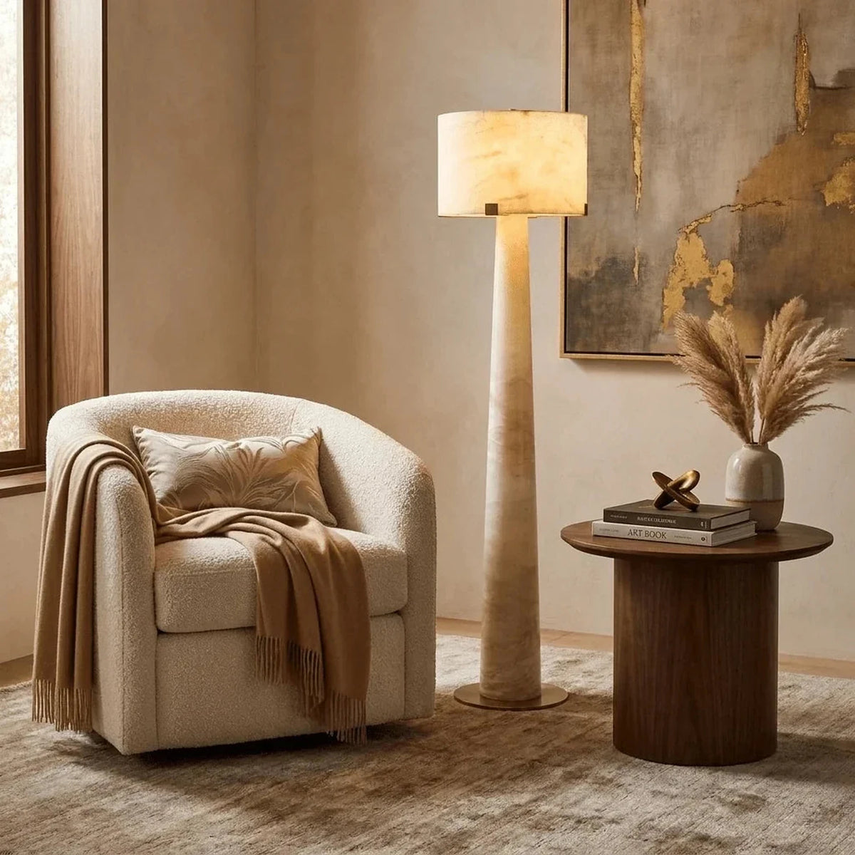 Tapered Drum Floor Lamp in alabaster for Living Room light fixture by AUVIELIGHT