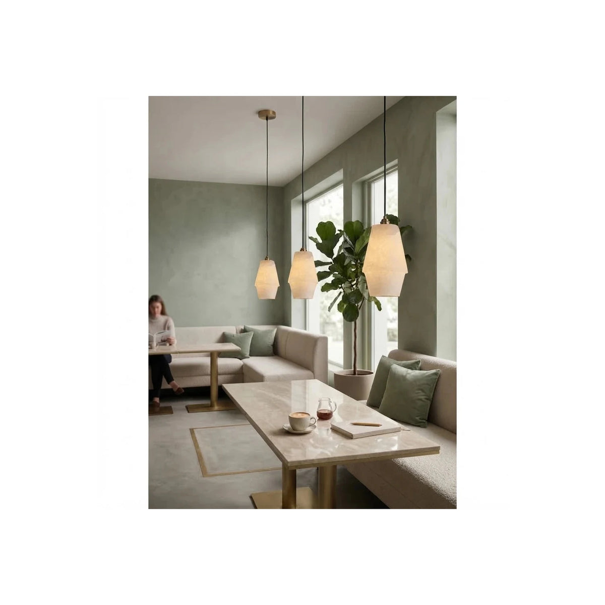 Tapered Stepped Alabaster Pendant Light by AUVIELIGHT