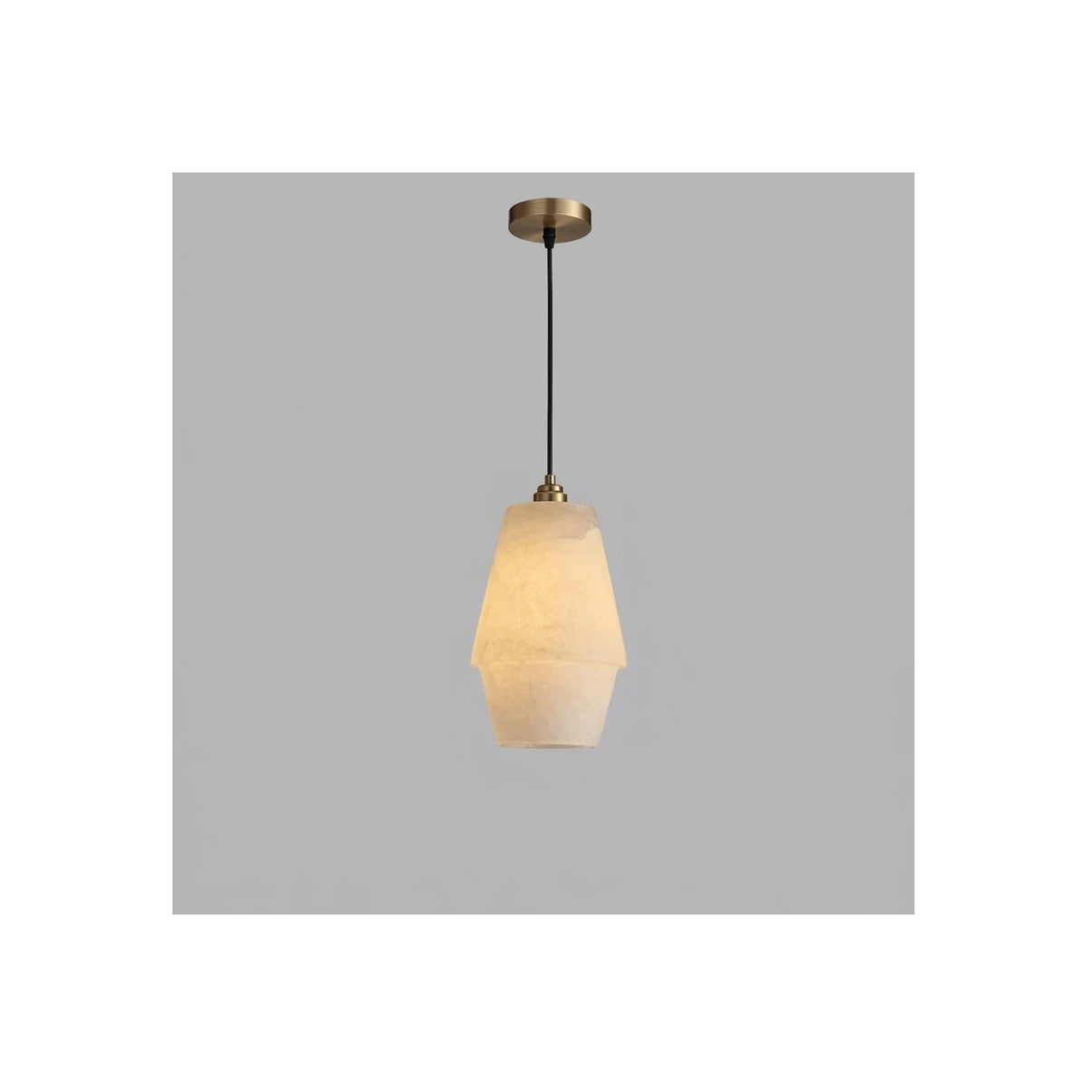 Tapered Stepped Alabaster Pendant Light by AUVIELIGHT, ∅ 4.8″ x H 7.1″ / Brass & White