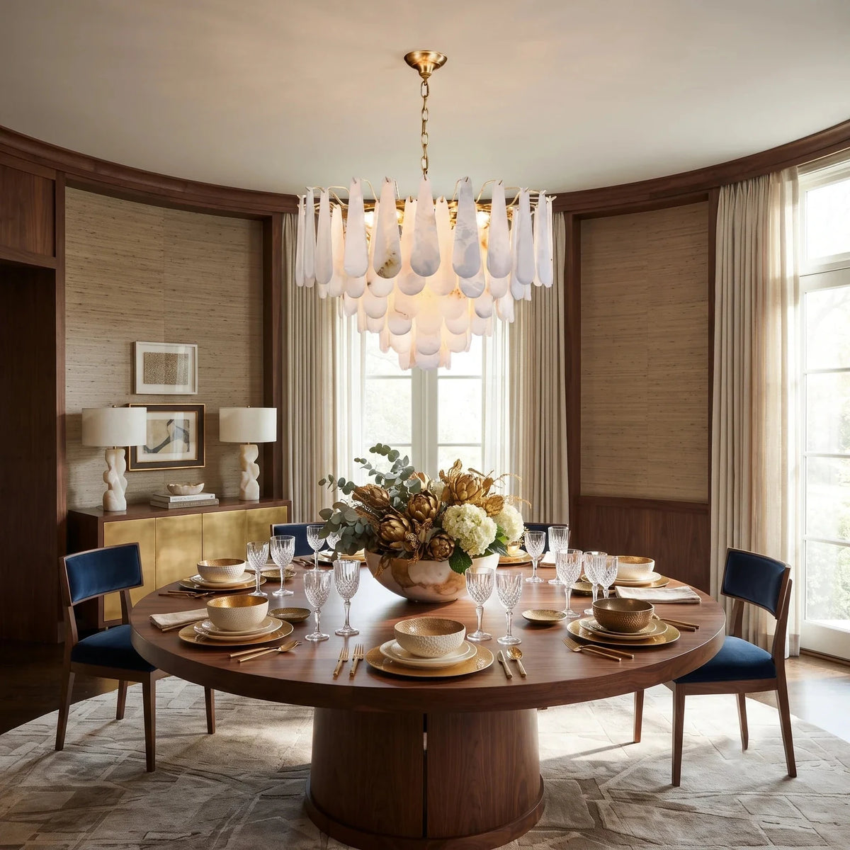Teardrop Chandelier in alabaster for Dining Room light fixture by AUVIELIGHT