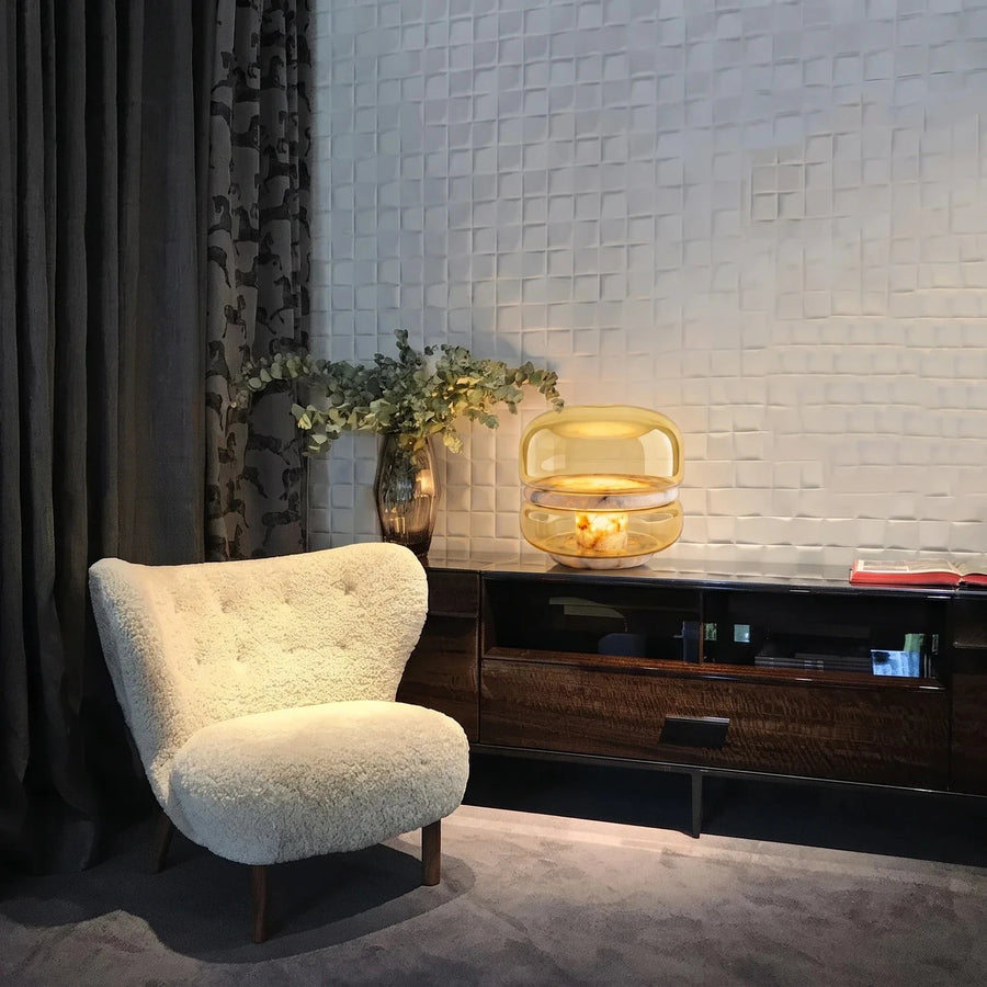 Tiered Bedside Lamp in alabaster for Bedroom light fixture by AUVIELIGHT