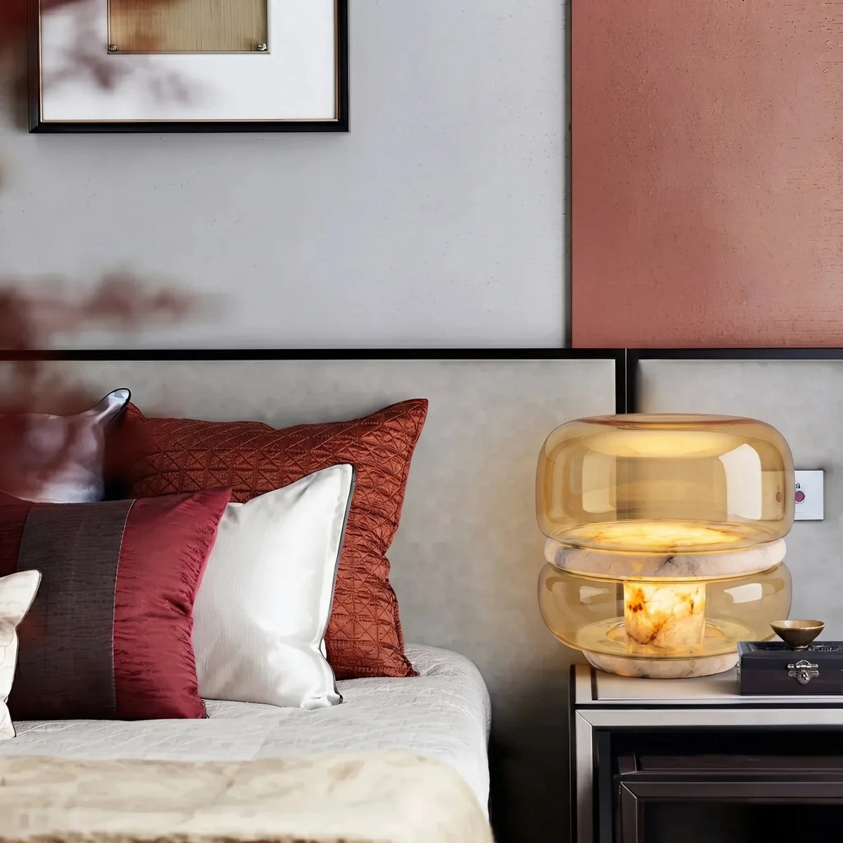 Tiered Bedside Lamp in alabaster for Bedroom light fixture by AUVIELIGHT