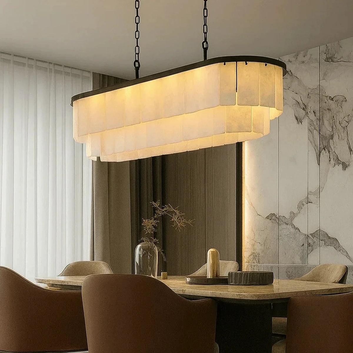 Tiered Chandelier in alabaster for Dining Room by AUVIELIGHT