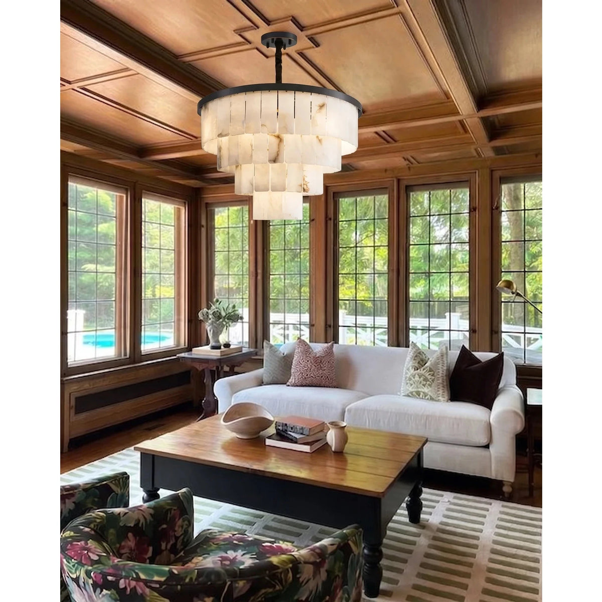 Tiered Chandelier in alabaster for Dining Room light fixture by AUVIELIGHT