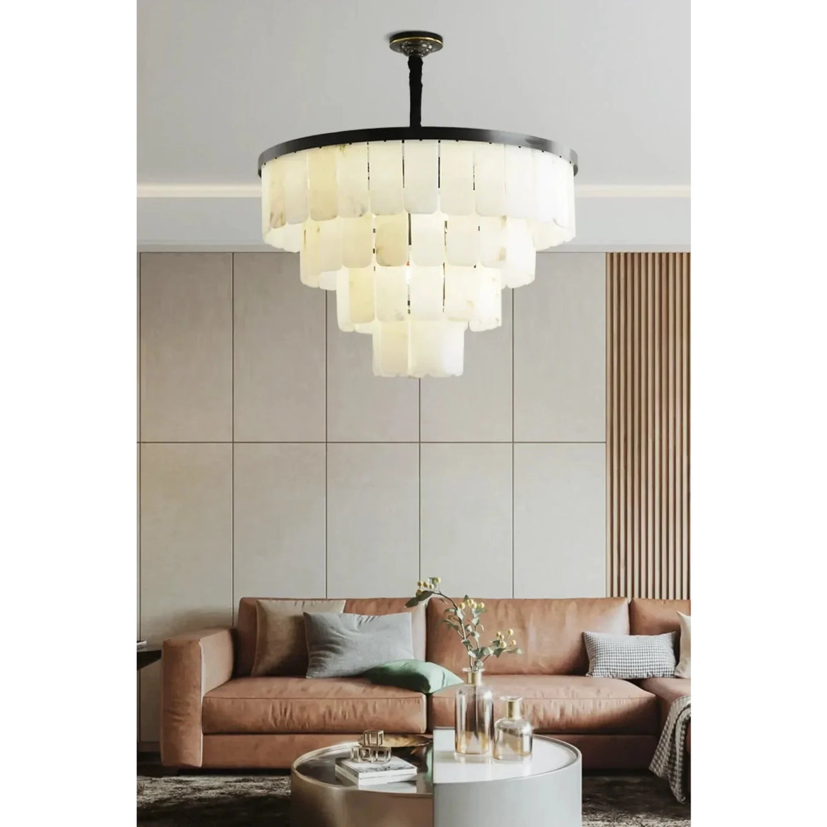 Tiered Chandelier in alabaster for Dining Room light fixture by AUVIELIGHT