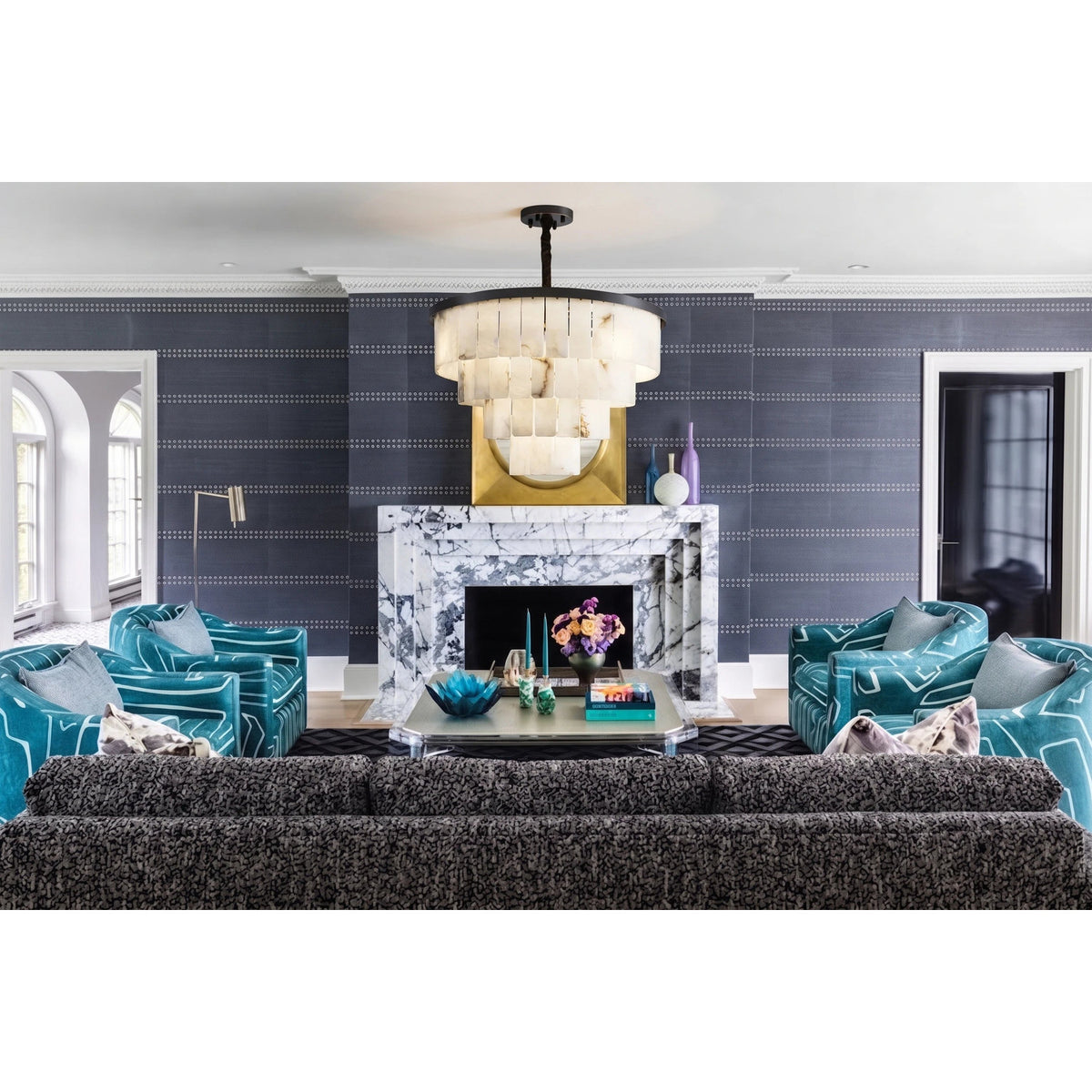 Tiered Chandelier in alabaster for Dining Room light fixture by AUVIELIGHT