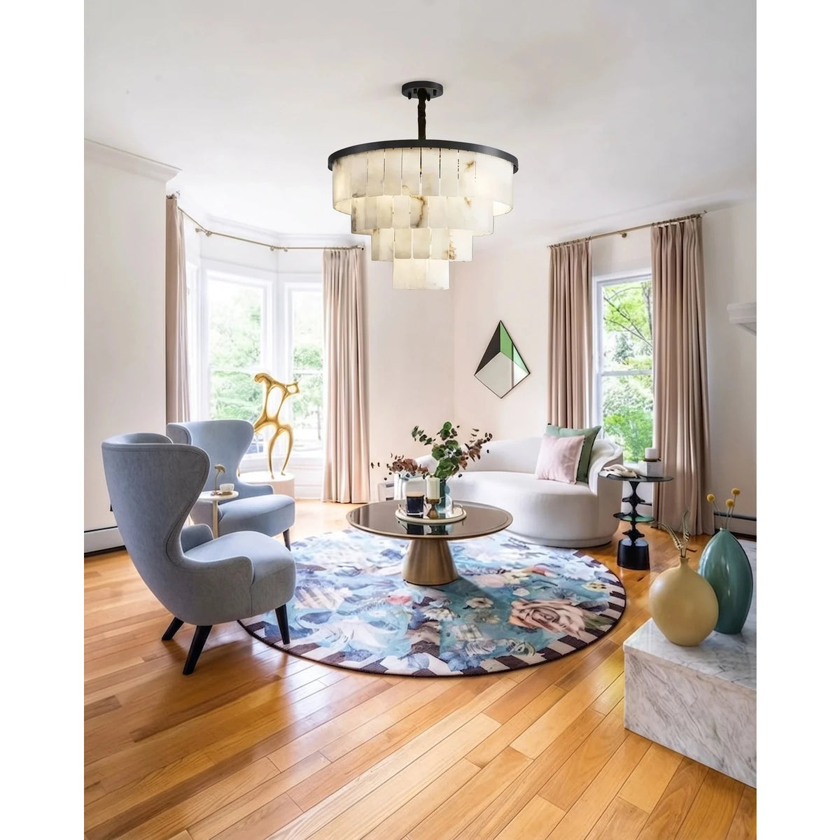 Tiered Chandelier in alabaster for Dining Room light fixture by AUVIELIGHT