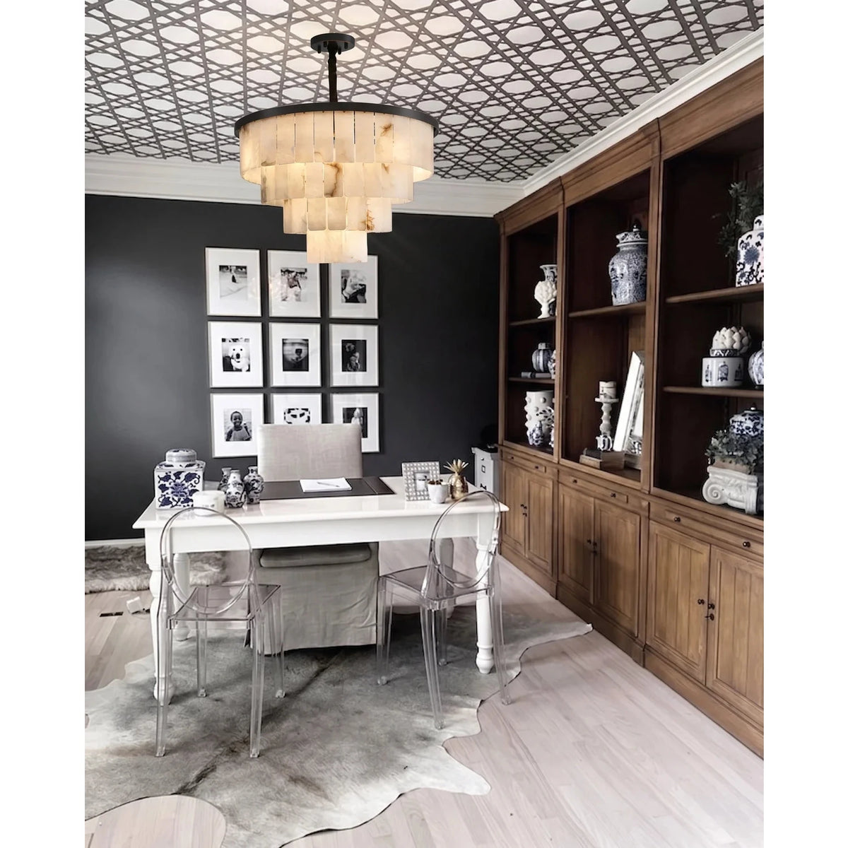 Tiered Chandelier in alabaster for Dining Room light fixture by AUVIELIGHT