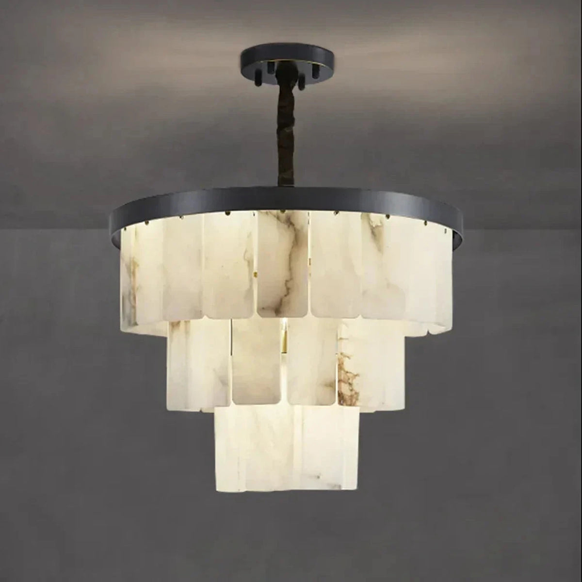 Tiered Chandelier in alabaster for Dining Room light fixture by AUVIELIGHT, Dia 45cm x H 45cm / ∅ 17.7″ x H 17.7″ / White