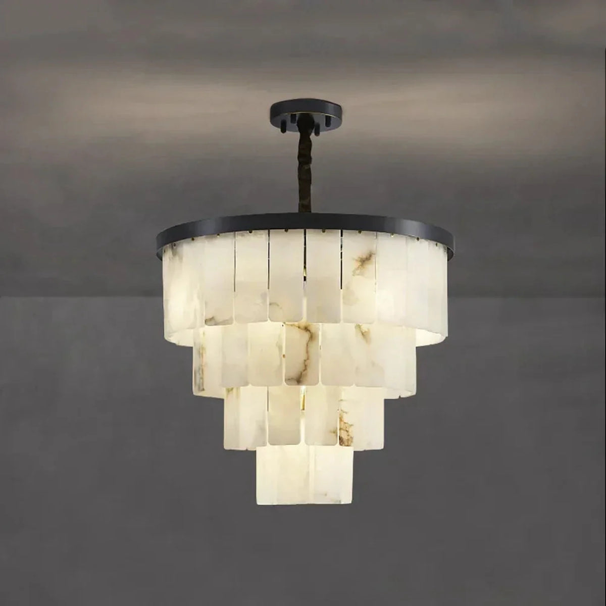 Tiered Chandelier in alabaster for Dining Room light fixture by AUVIELIGHT, Dia 60cm x H 55cm / ∅ 23.6″ x H 21.6″ / White