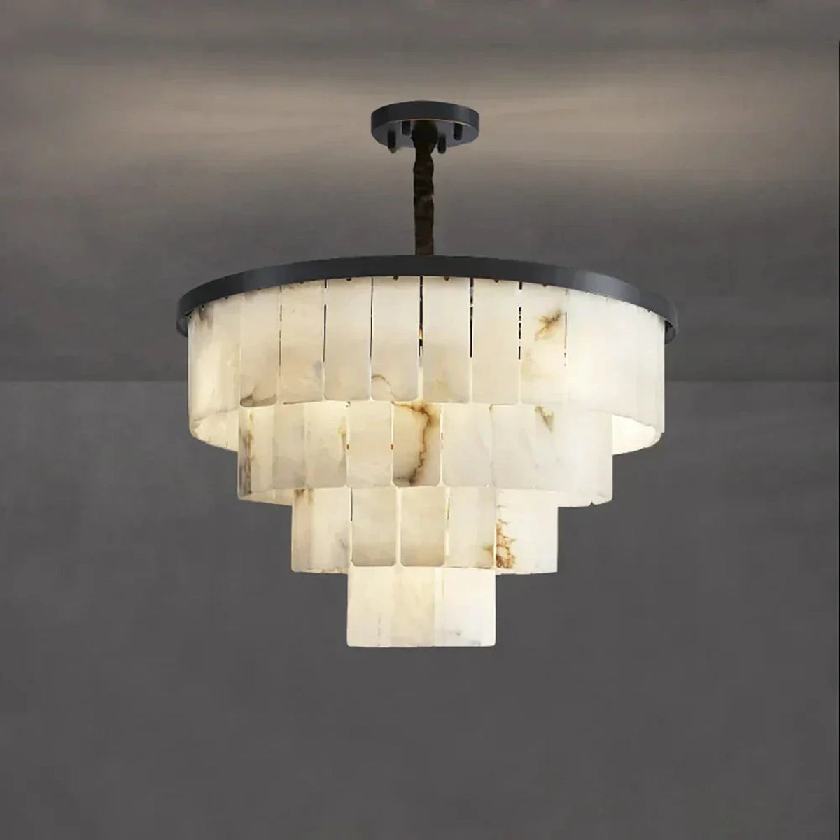 Tiered Chandelier in alabaster for Dining Room light fixture by AUVIELIGHT, Dia 80cm x H 55cm / ∅ 31.5″ x H 21.6″ / White