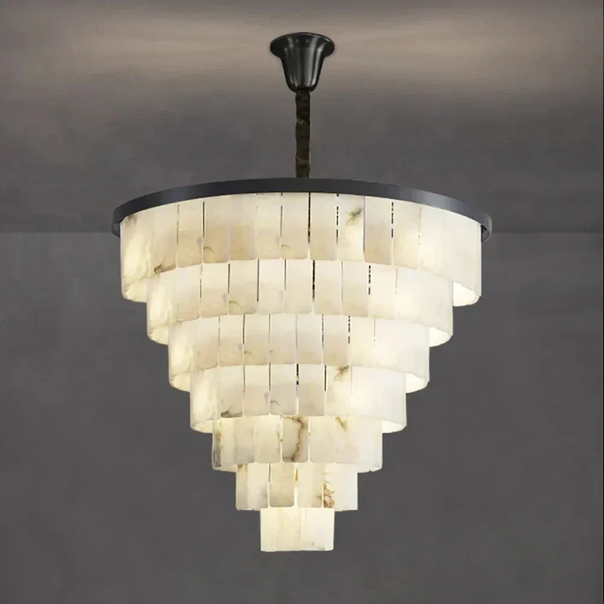 Tiered Chandelier in alabaster for Dining Room light fixture by AUVIELIGHT, Dia 110cm x H 100cm / ∅ 43.3″ x H 39.4″ / White