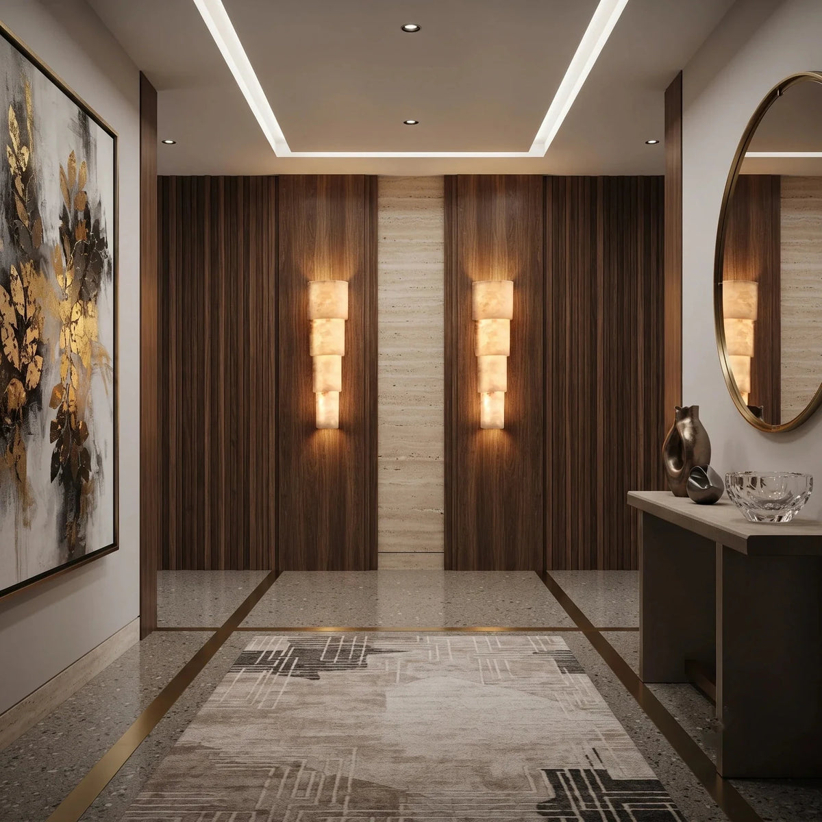 Tiered Column Wall Sconce in alabaster for Hallway light fixture by AUVIELIGHT
